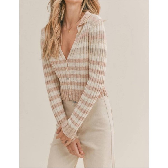 NEW SADIE & SAGE sunny afternoon striped sweater in coral pink - Picture 1 of 8